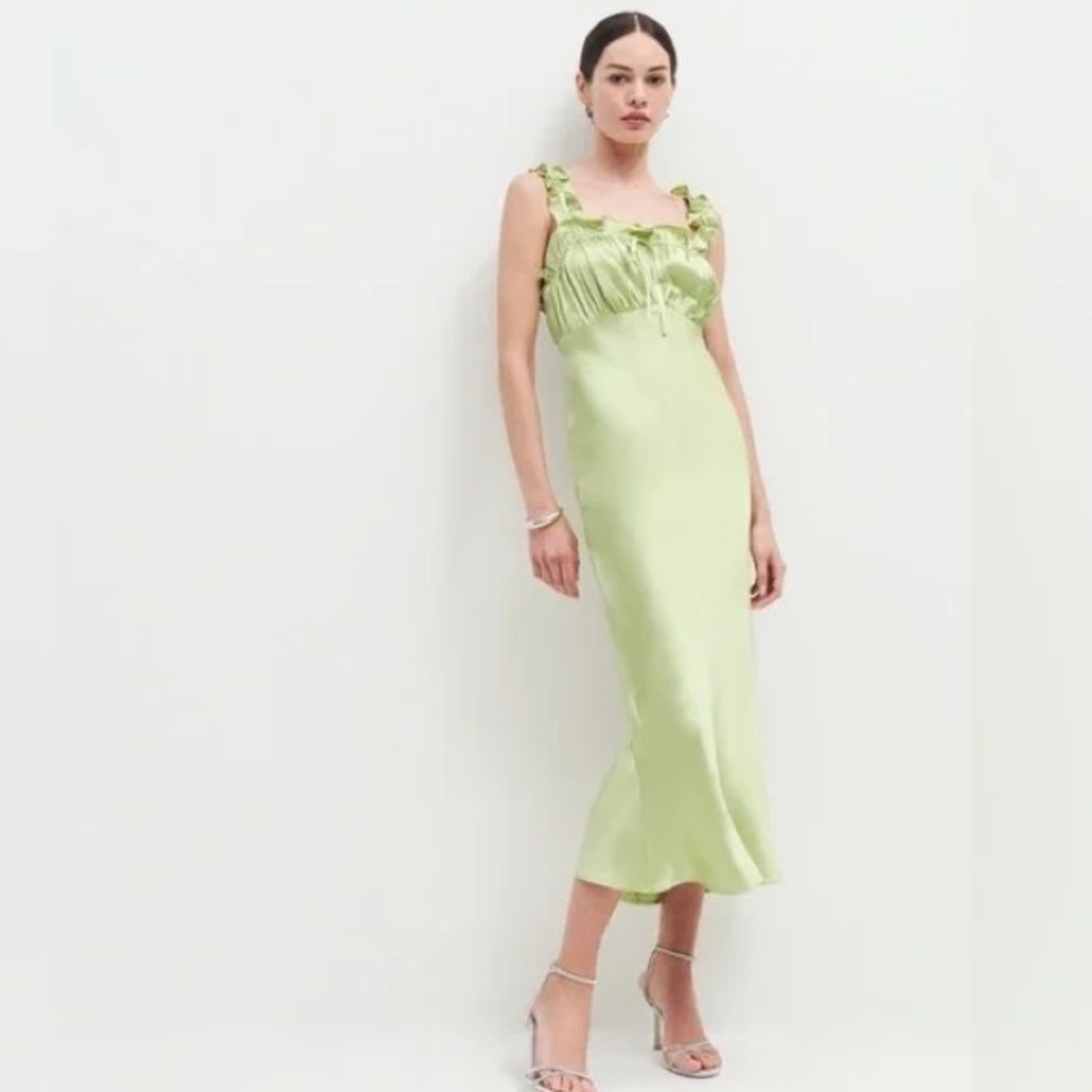 Reformation Erdem Silk Midi Dress in Yucca Green
